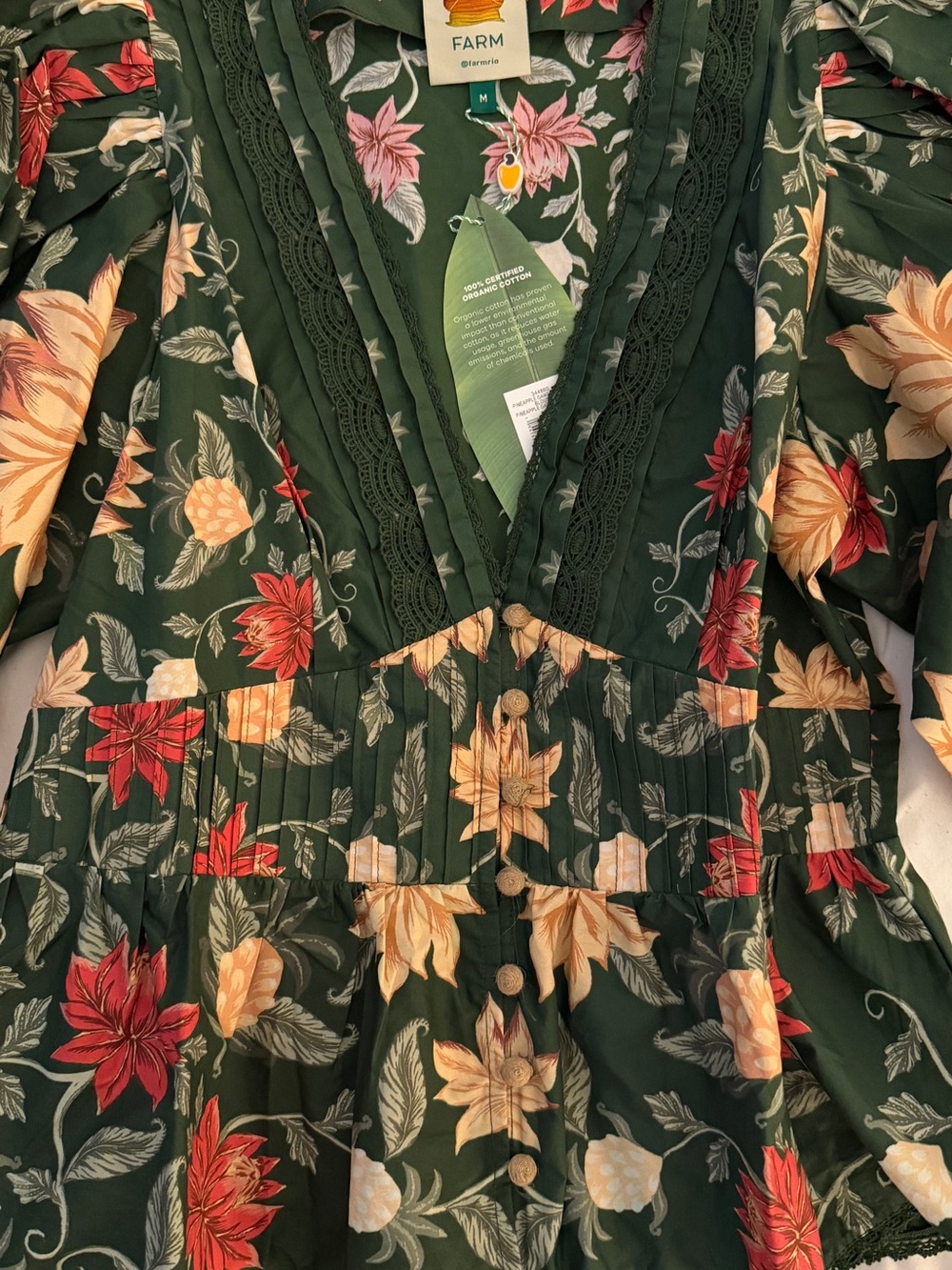 BNWT FARM Rio Dark Green Floral V-Neck Blouse Top cotton size M - Picture 6 of 13
